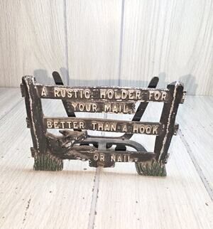 Vtg Metal Mail Holder "A Rustic Holder For Your Mail Better Than A Hook Or Nail"